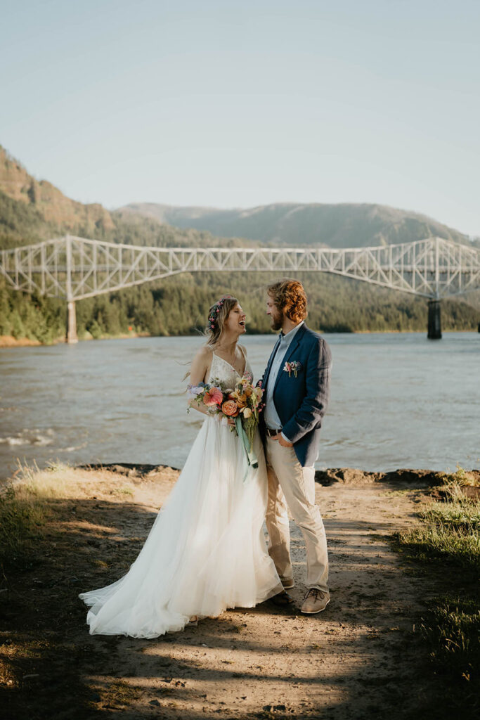 Bride and groom portrait photos at elopement styled shoot on Thunder Island