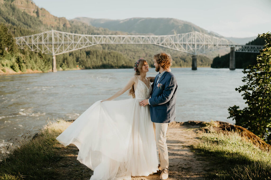 Bride and groom portrait photos at styled photo shoot