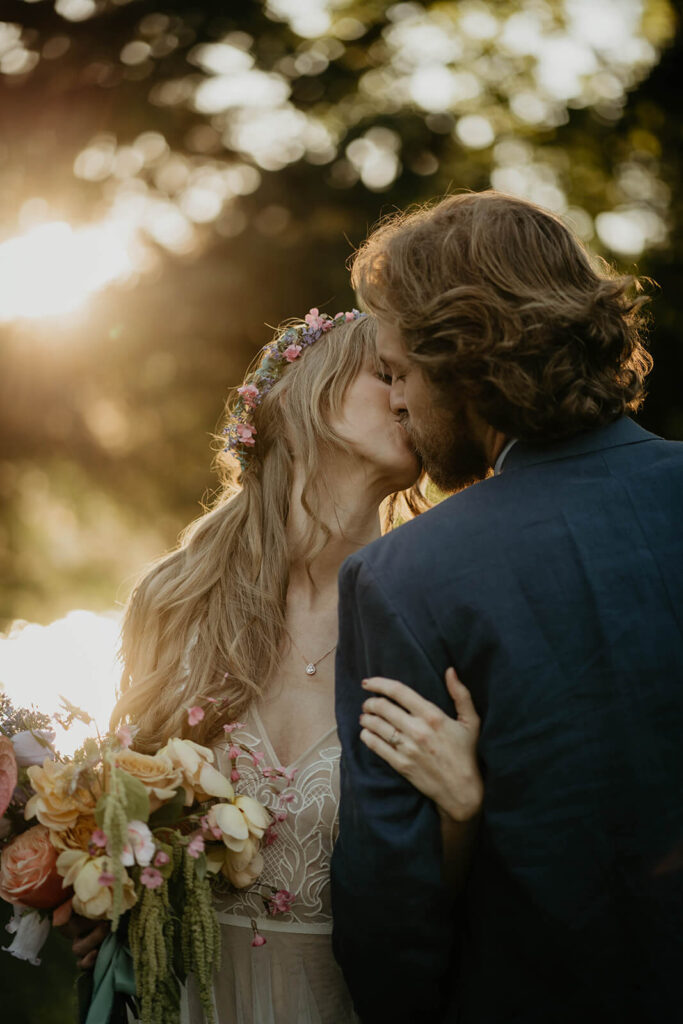 Bride and groom portrait photos at styled photo shoot at Cascade Locks