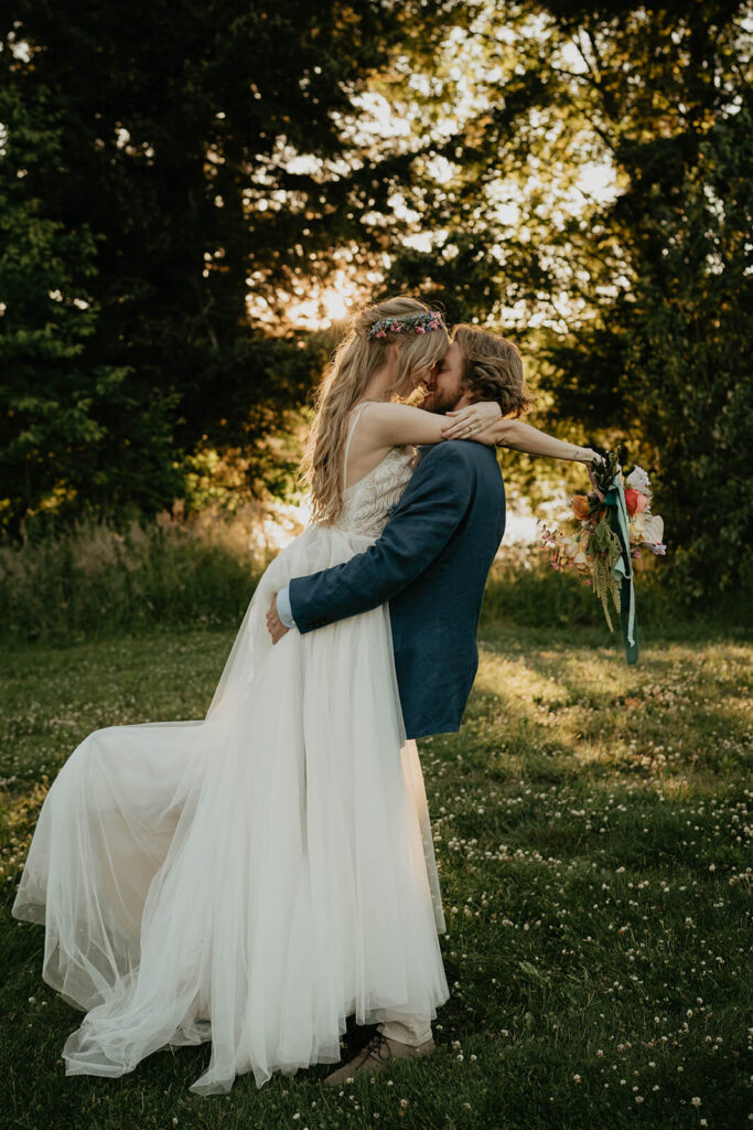 Bride and groom portrait photos at styled photo shoot at Cascade Locks