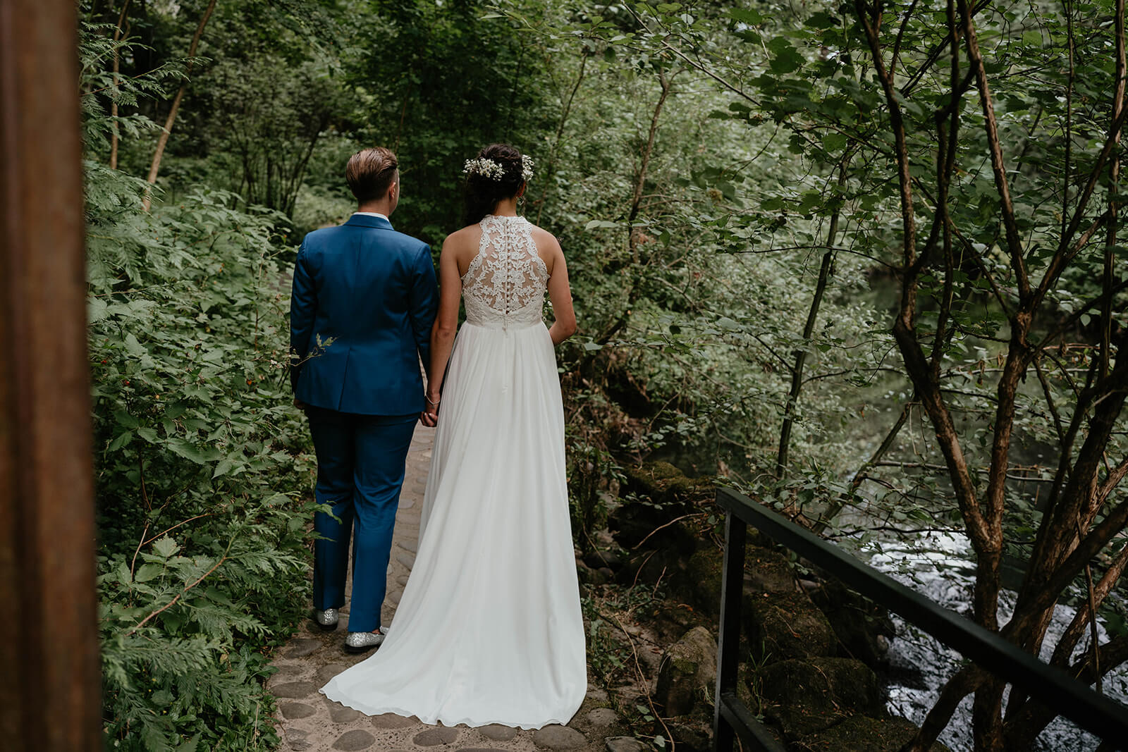 Wedding portraits in the forest with two brides