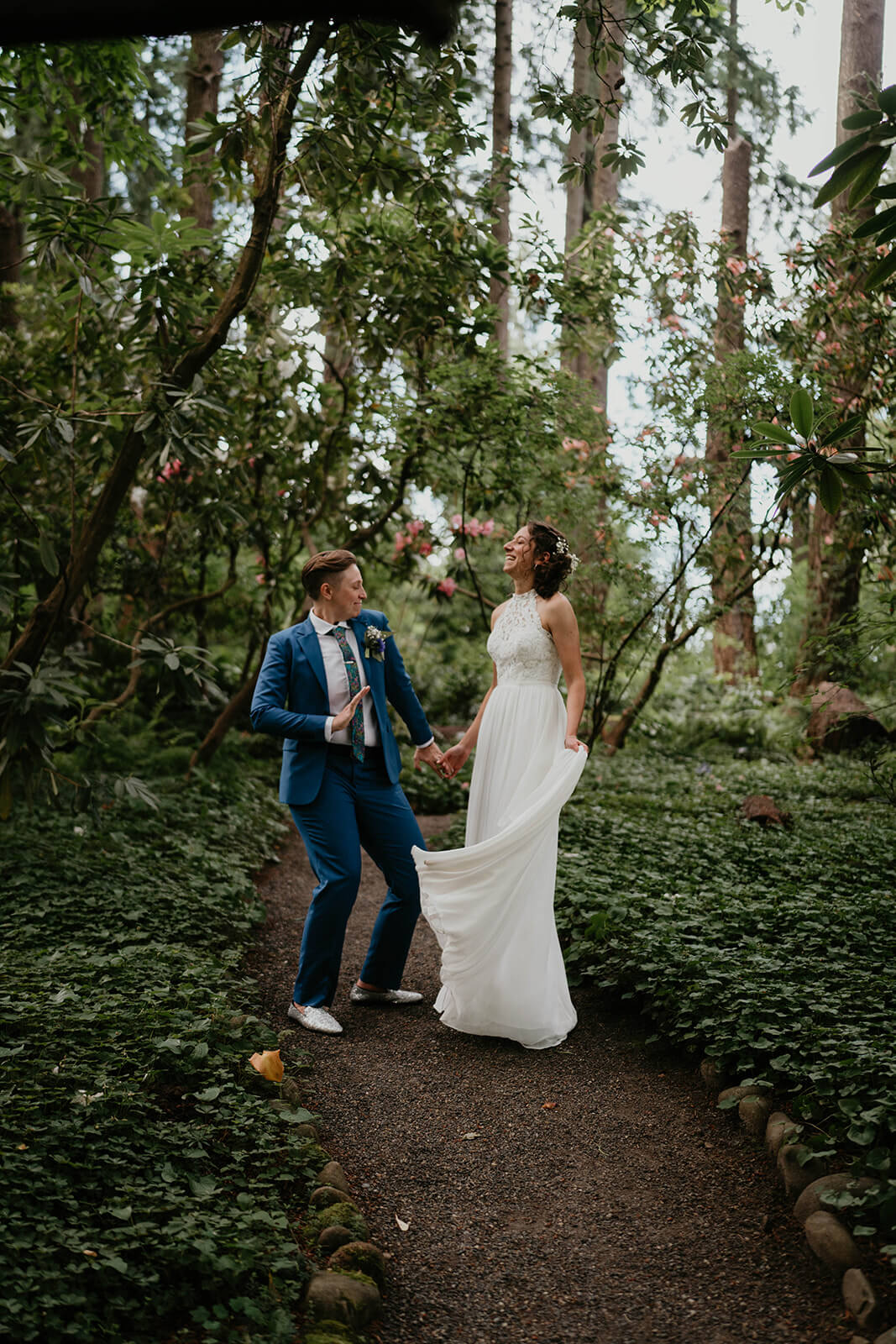 Wedding portraits in the forest with two brides