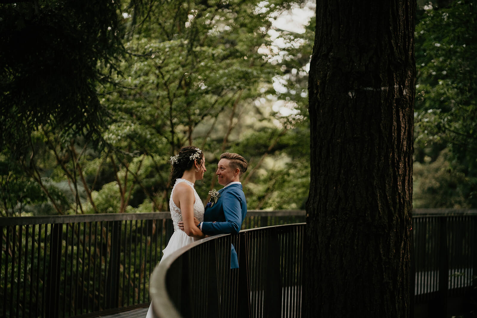 Wedding portraits in the forest with two brides