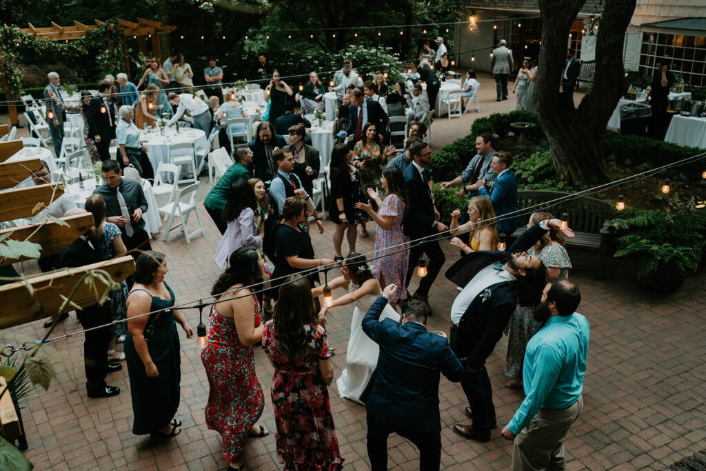 Dance party at Leach Botanical Garden wedding reception