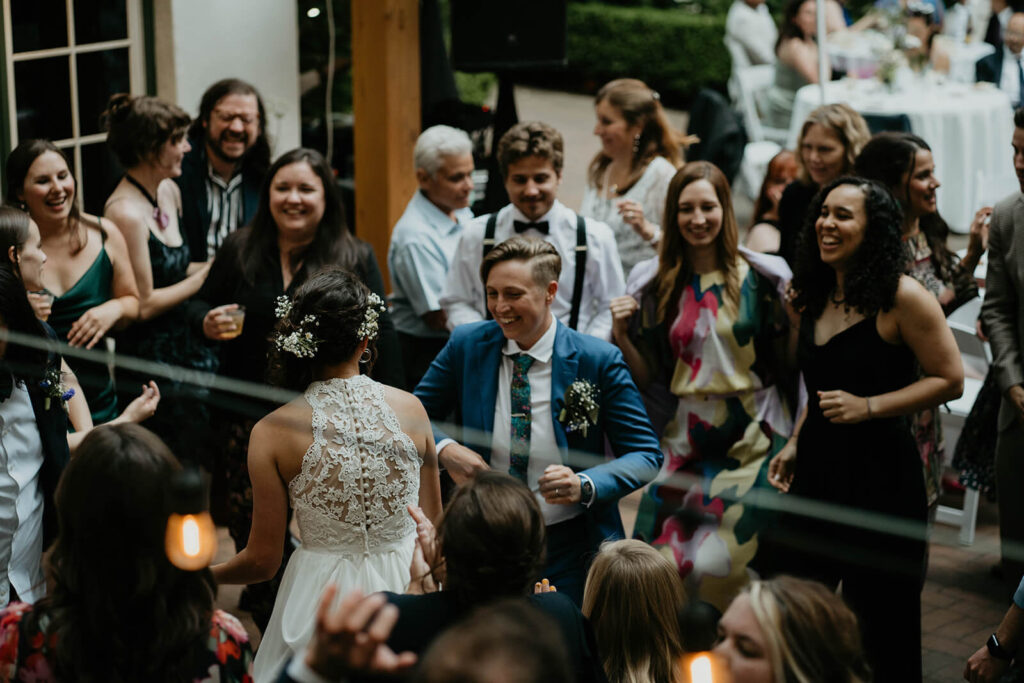 Dance party at Leach Botanical Garden wedding reception