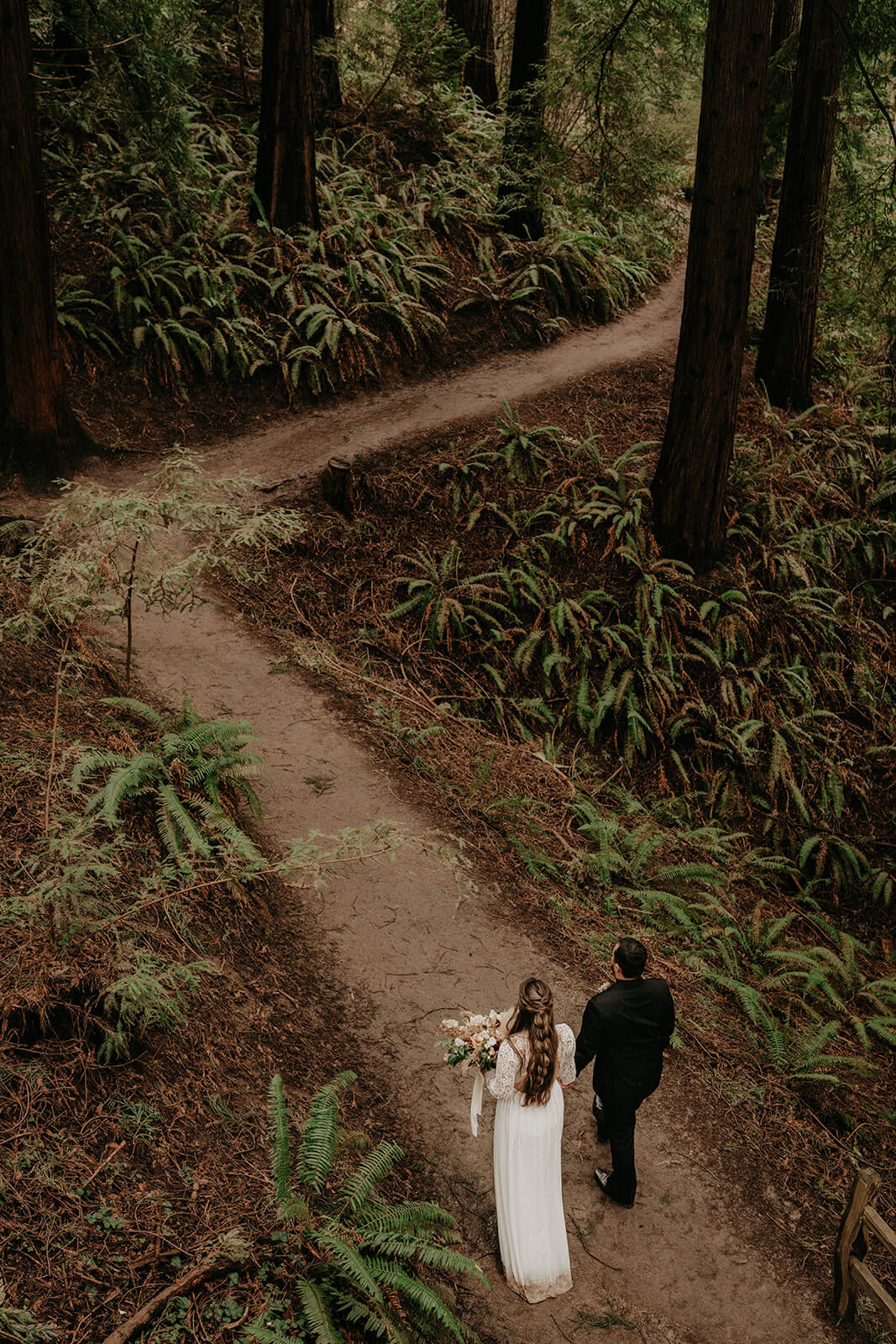 Bride and groom portraits at forest wedding in Oregon