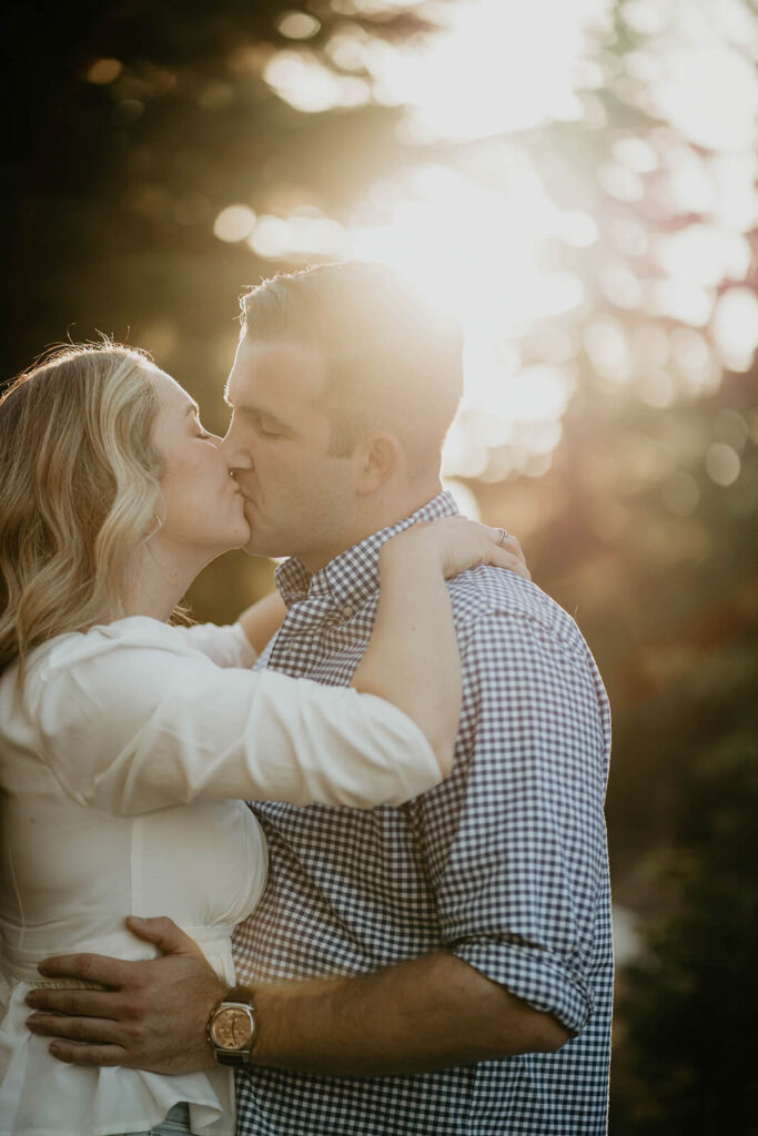 Couple kissing during Mt Hood engagement session