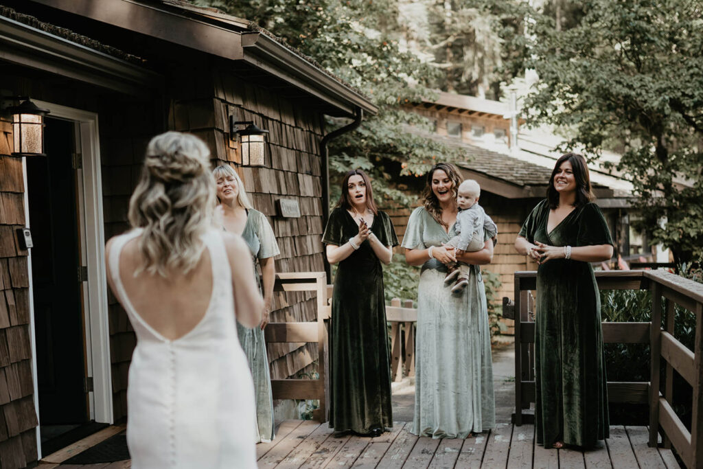 Bride first look with bridesmaids