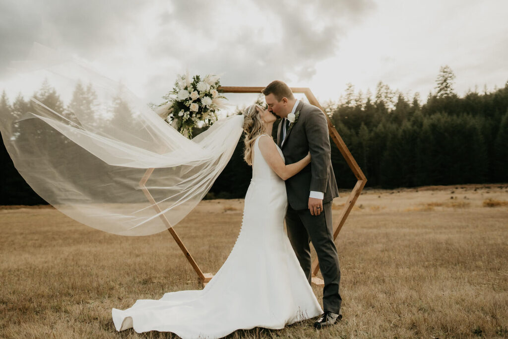 Bride and groom wedding portraits at Silver Falls wedding