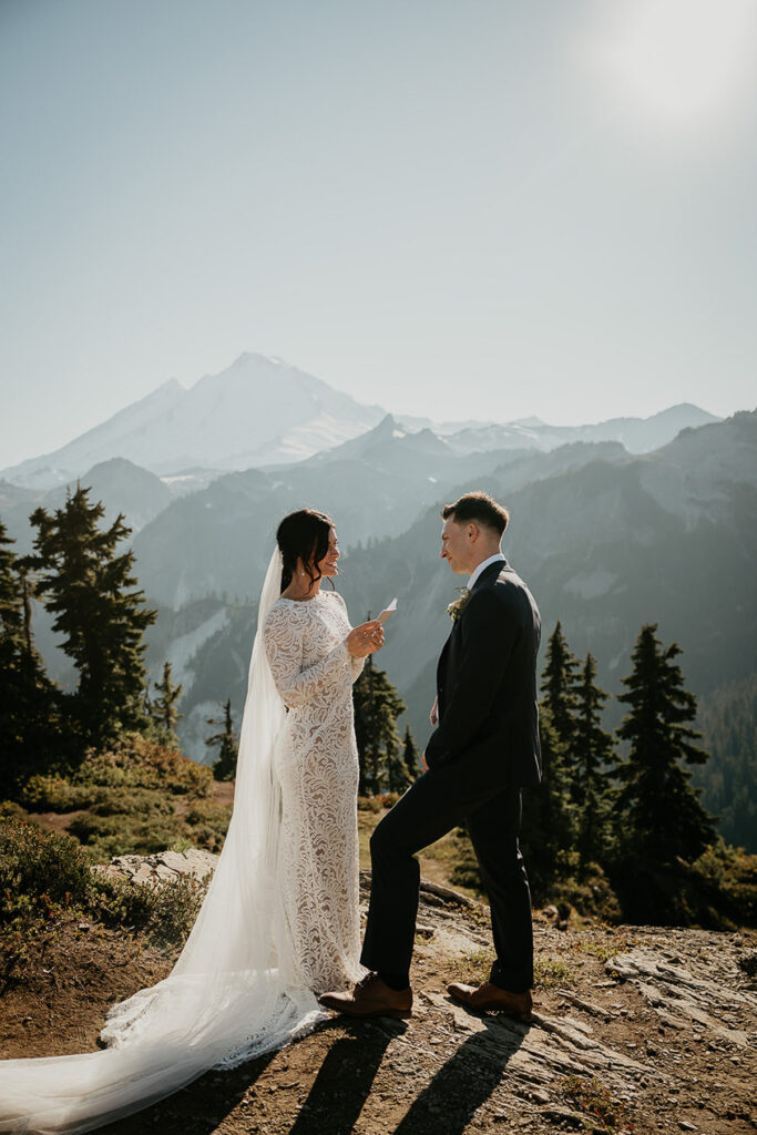 The bride sharing her vows to the groom during the North Cascades elopement. 