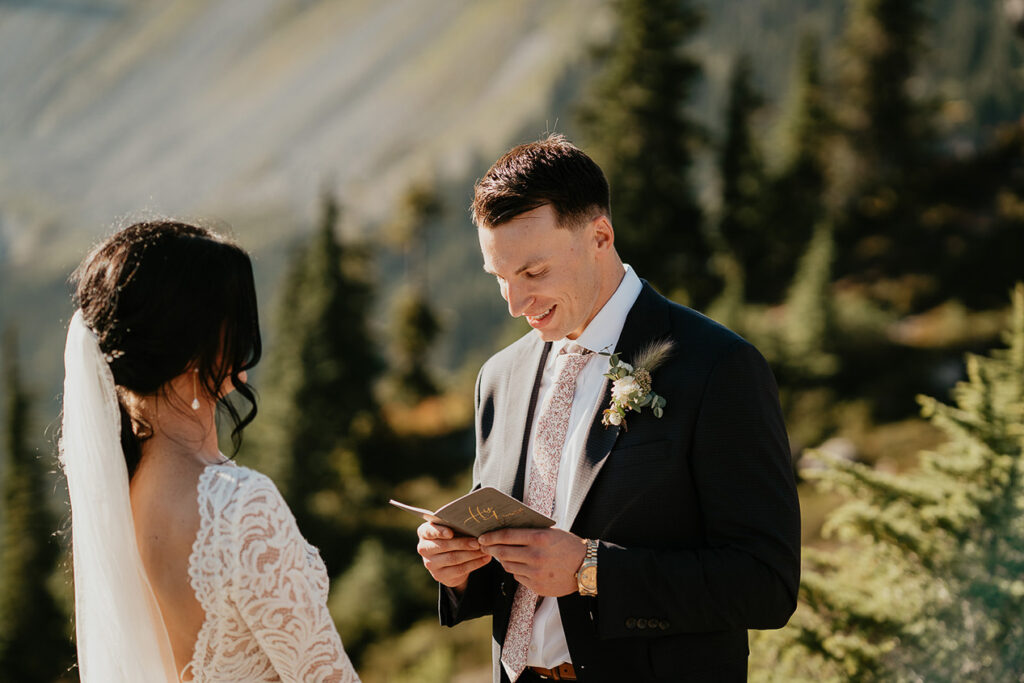 The groom sharing his vows to his wife during their North Cascades elopement. 