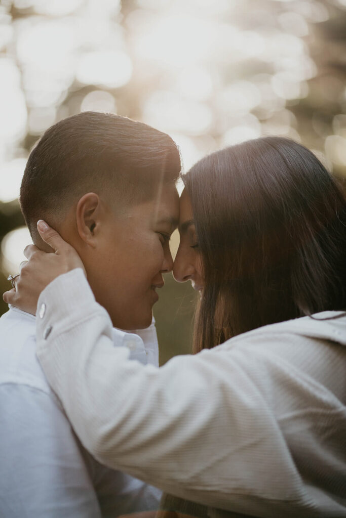 Two women hugging during Oregon engagement session