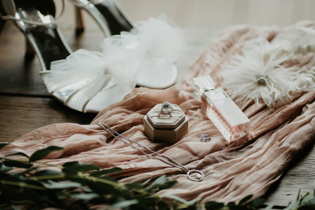 Pink and white wedding details