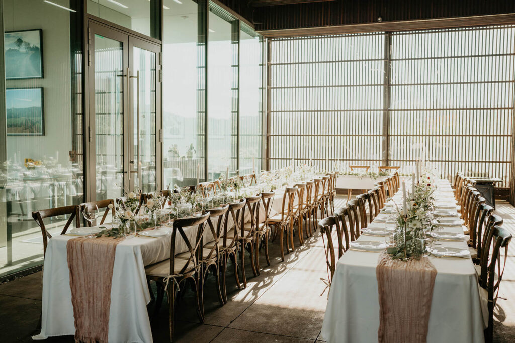 Intimate Wedding reception tables at Furioso Vineyards