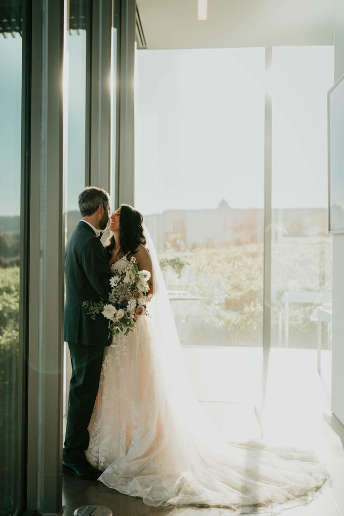 Bride and groom couple portraits at Oregon vineyard wedding