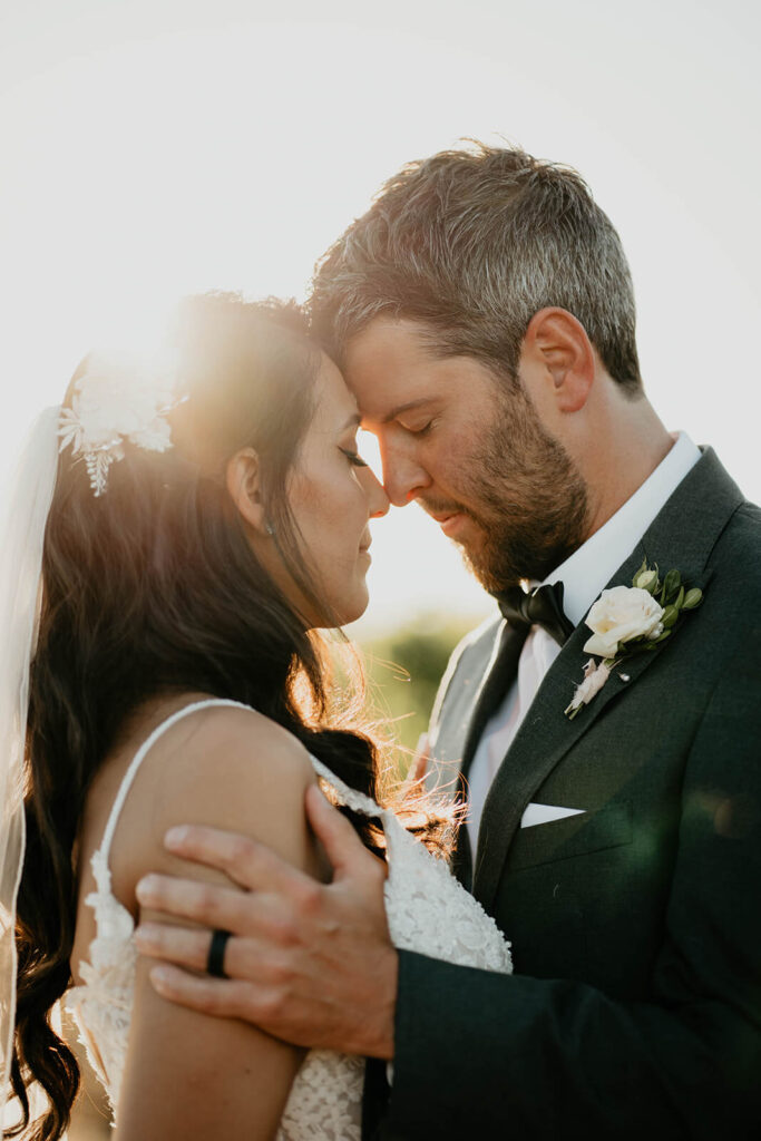 Bride and groom sunset portraits at Oregon wedding venue