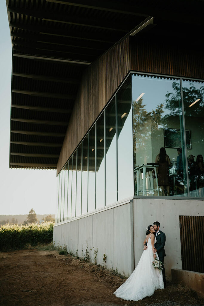 Bride and groom couple portraits at Oregon vineyard wedding