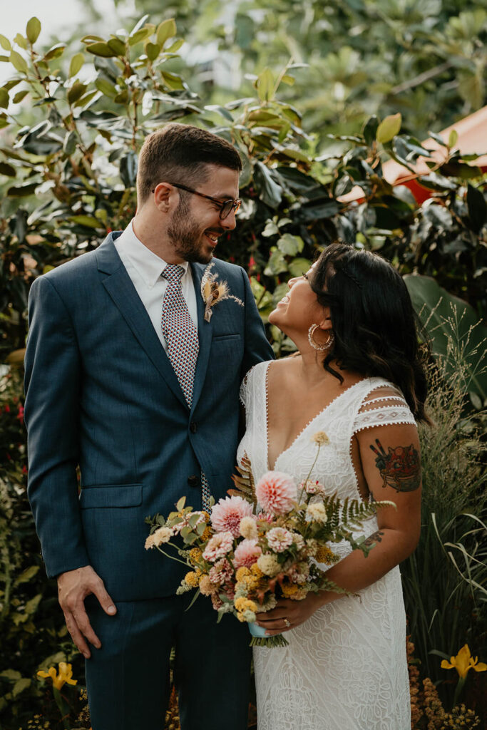 Bride and groom couple portraits during Blockhouse wedding at Pomarius Nursery