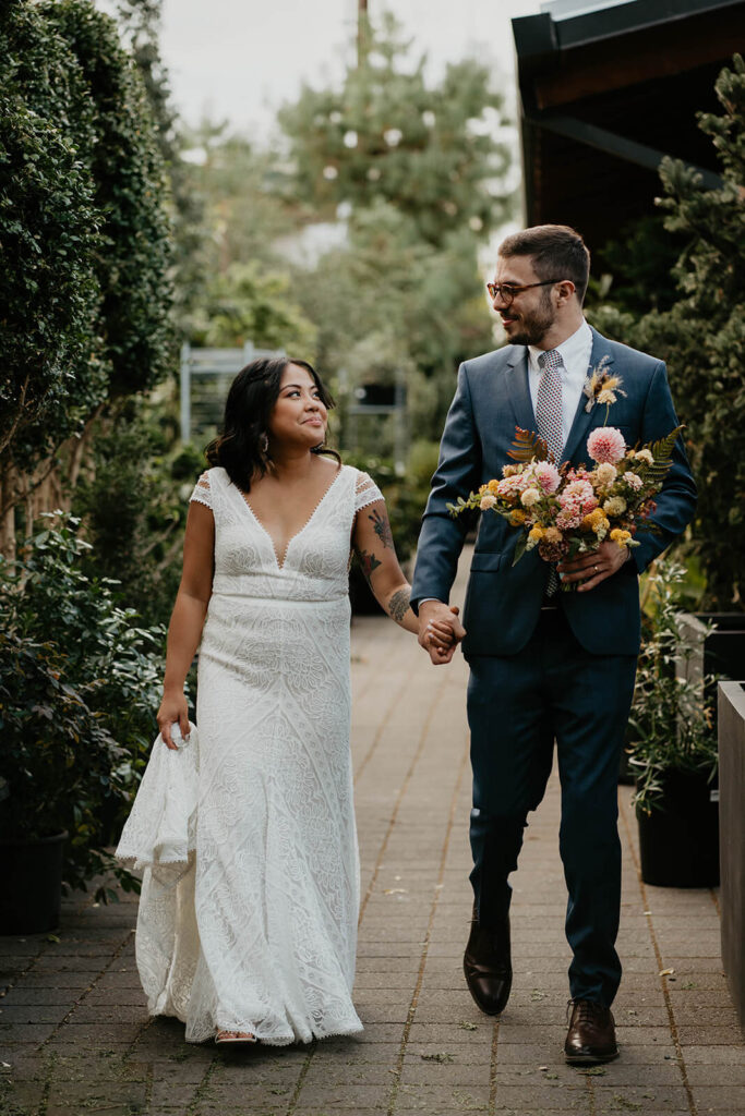 Bride and groom couple portraits during Blockhouse wedding at Pomarius Nursery