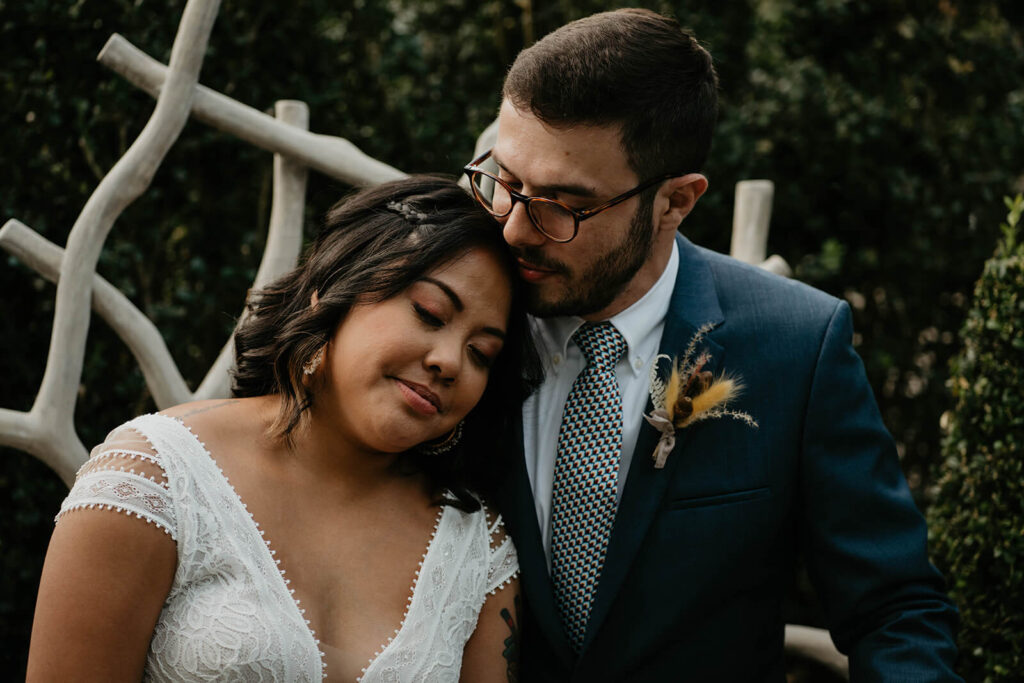 Bride and groom couple portraits during Blockhouse wedding at Pomarius Nursery