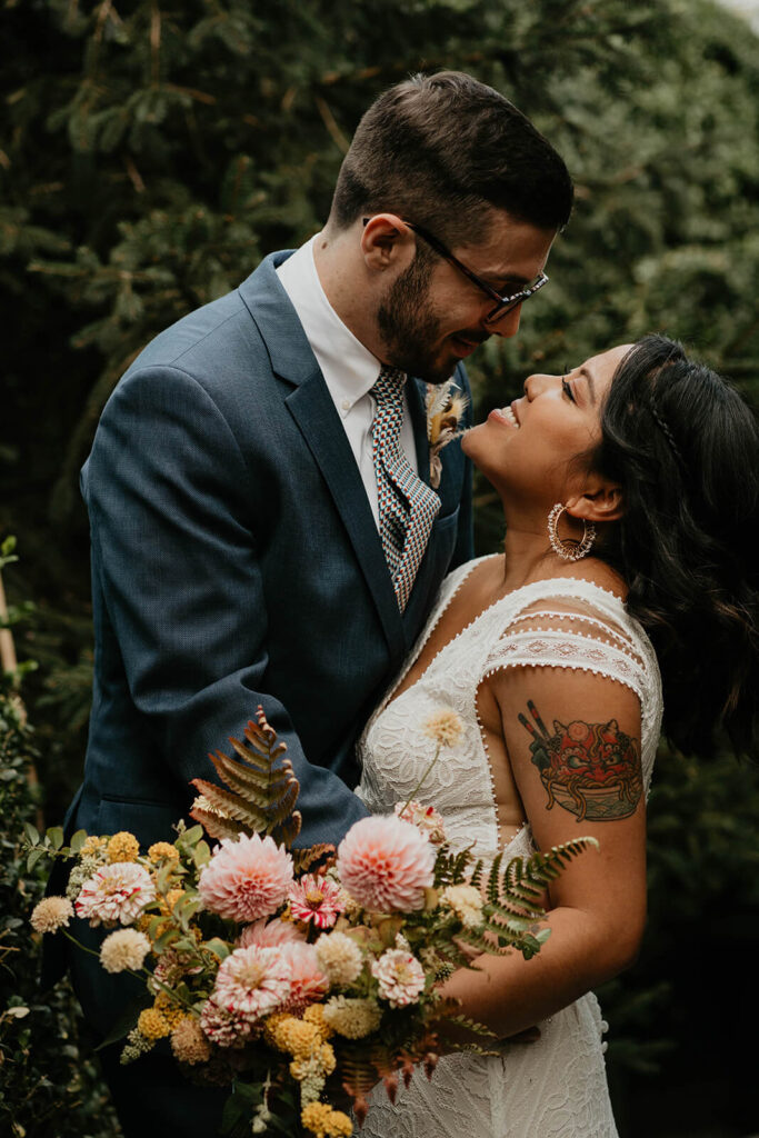 Bride and groom couple portraits during Blockhouse wedding at Pomarius Nursery