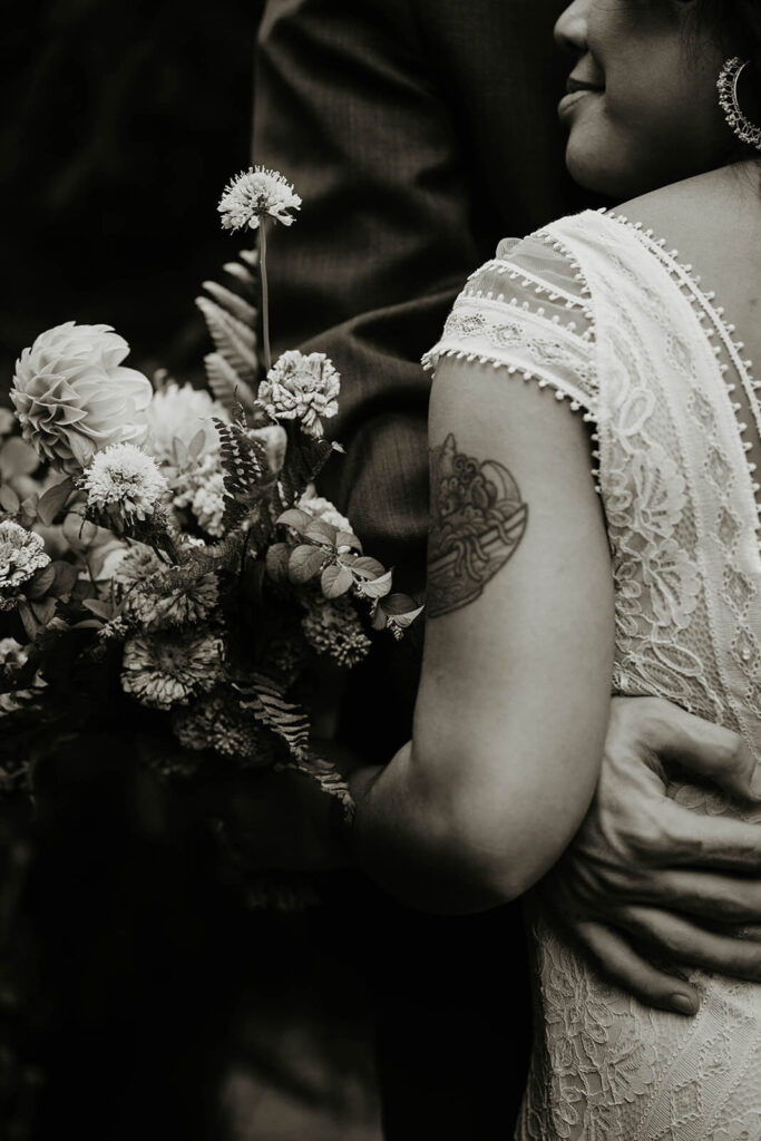 Bride and groom couple portraits during Blockhouse wedding at Pomarius Nursery