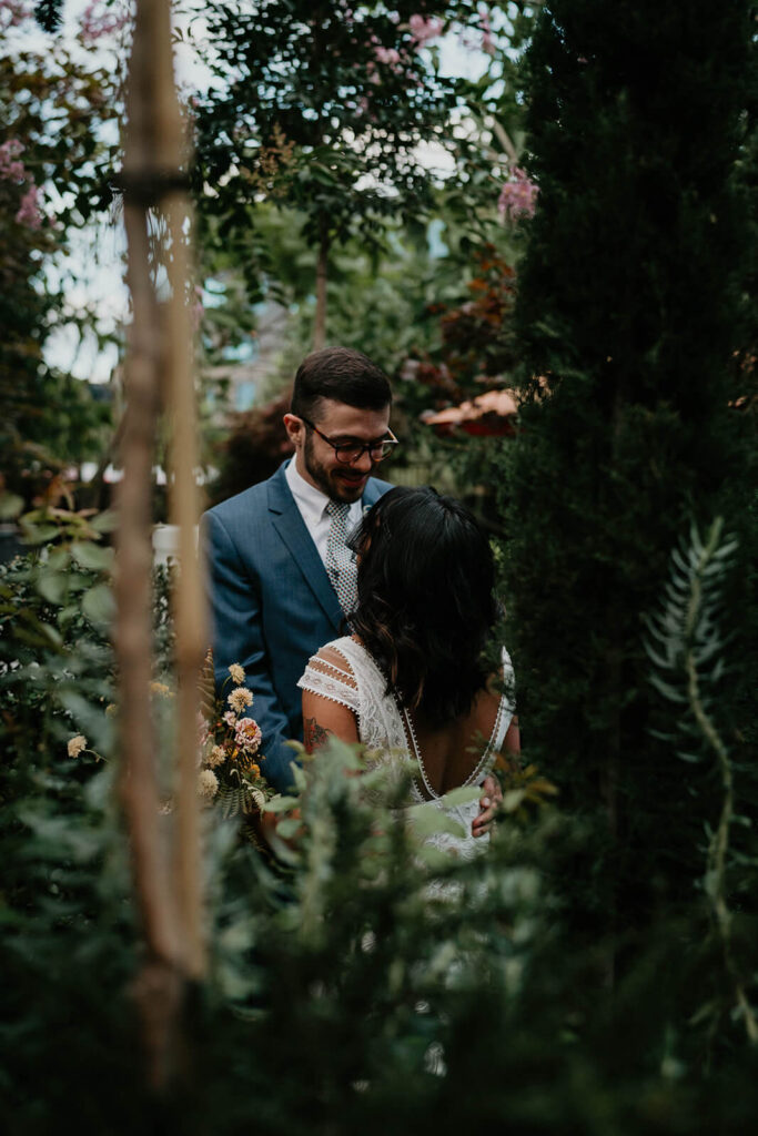 Bride and groom couple portraits during Blockhouse wedding at Pomarius Nursery