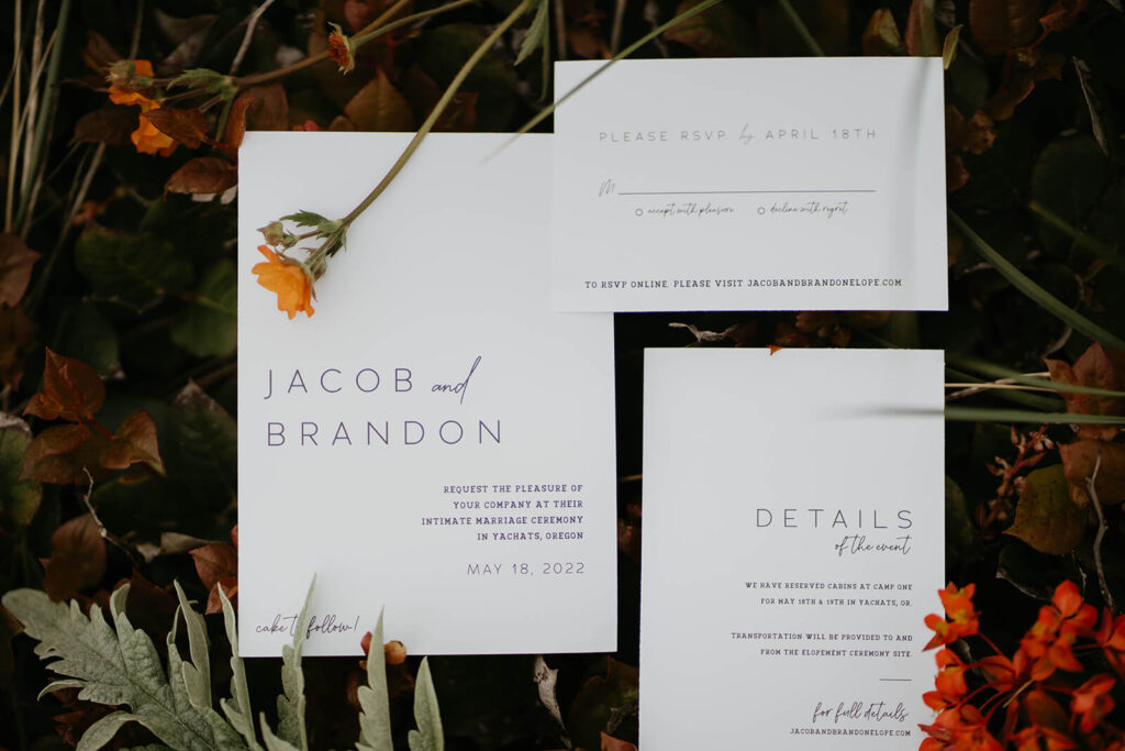 Invitation suite for Oregon Coast elopement