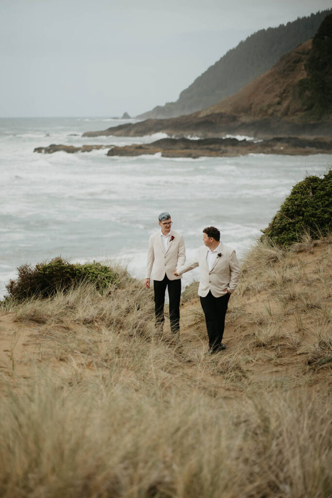 Groom portraits after elopement ceremony on the Oregon Coast