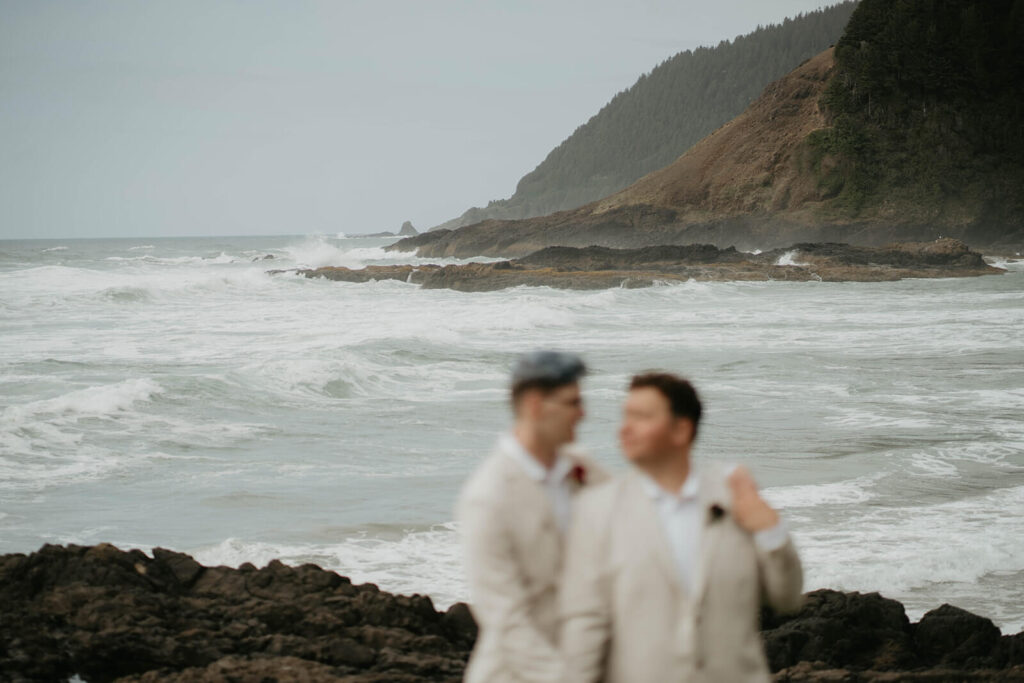 Groom portraits after elopement ceremony on the Oregon Coast