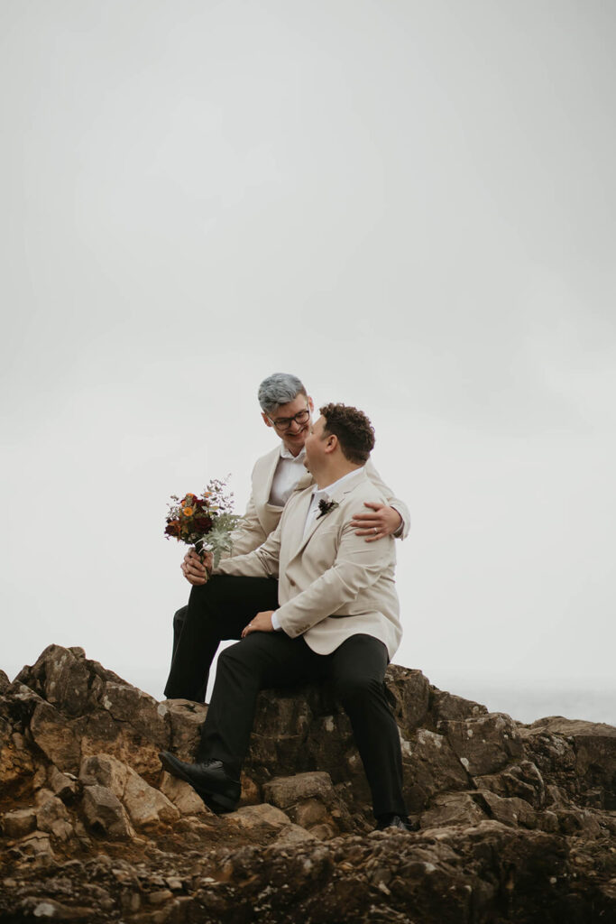 Couple portraits for two grooms at their Oregon Coast elopement