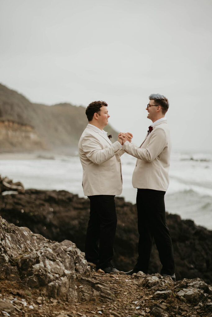 Couple portraits for two grooms at their Oregon Coast elopement