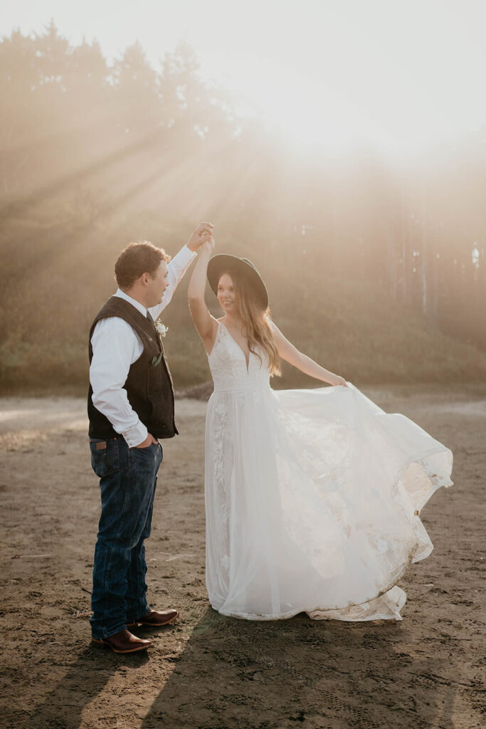 Bride and groom intimate beach wedding portraits on the Oregon Coast