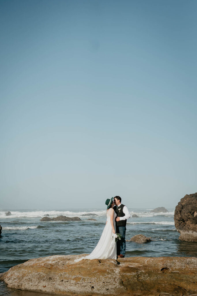 Bride and groom intimate beach wedding portraits on the Oregon Coast