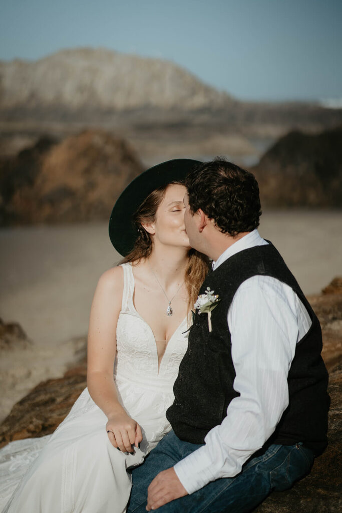 Bride and groom intimate beach wedding portraits on the Oregon Coast