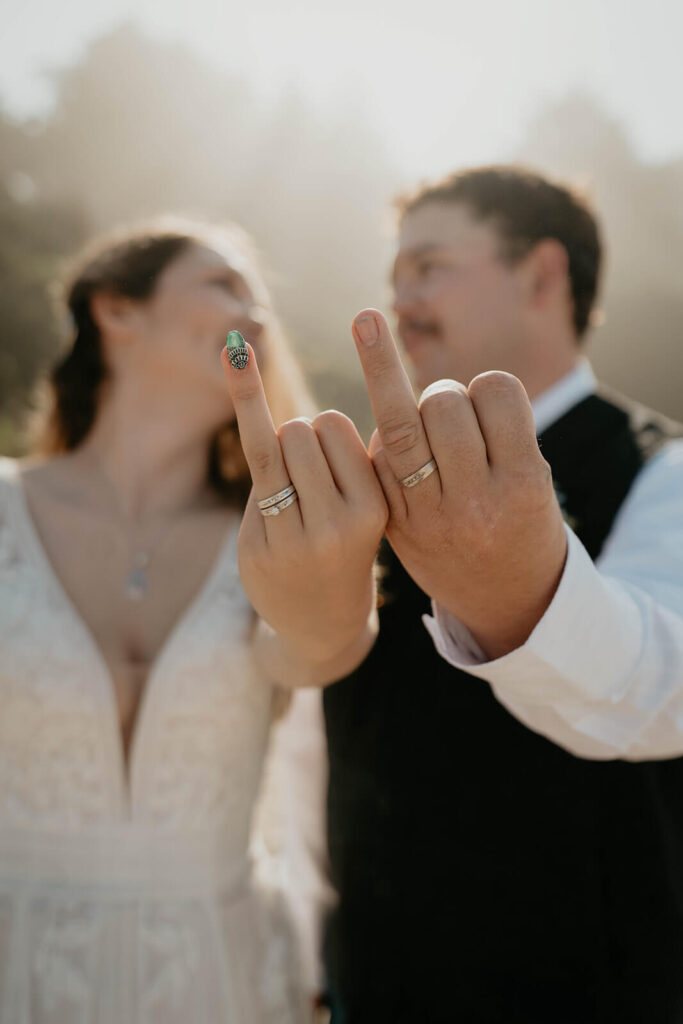 Bride and groom portraits during intimate beach wedding