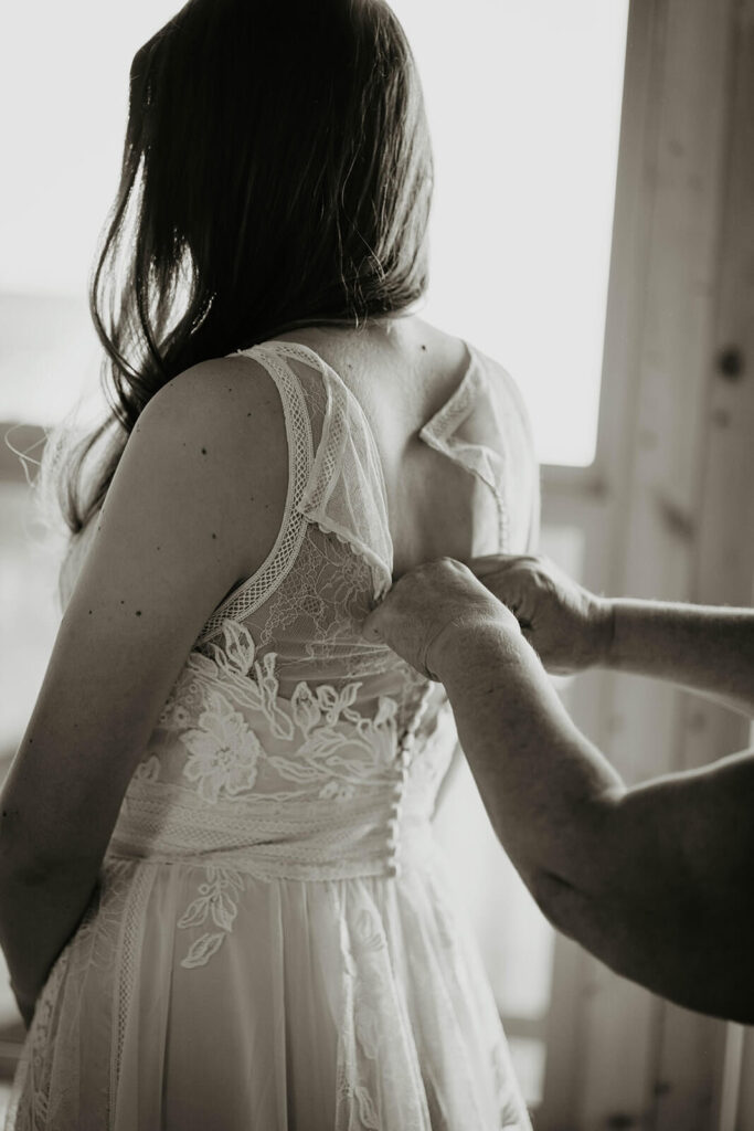 Bride getting ready for Oregon Coast elopement