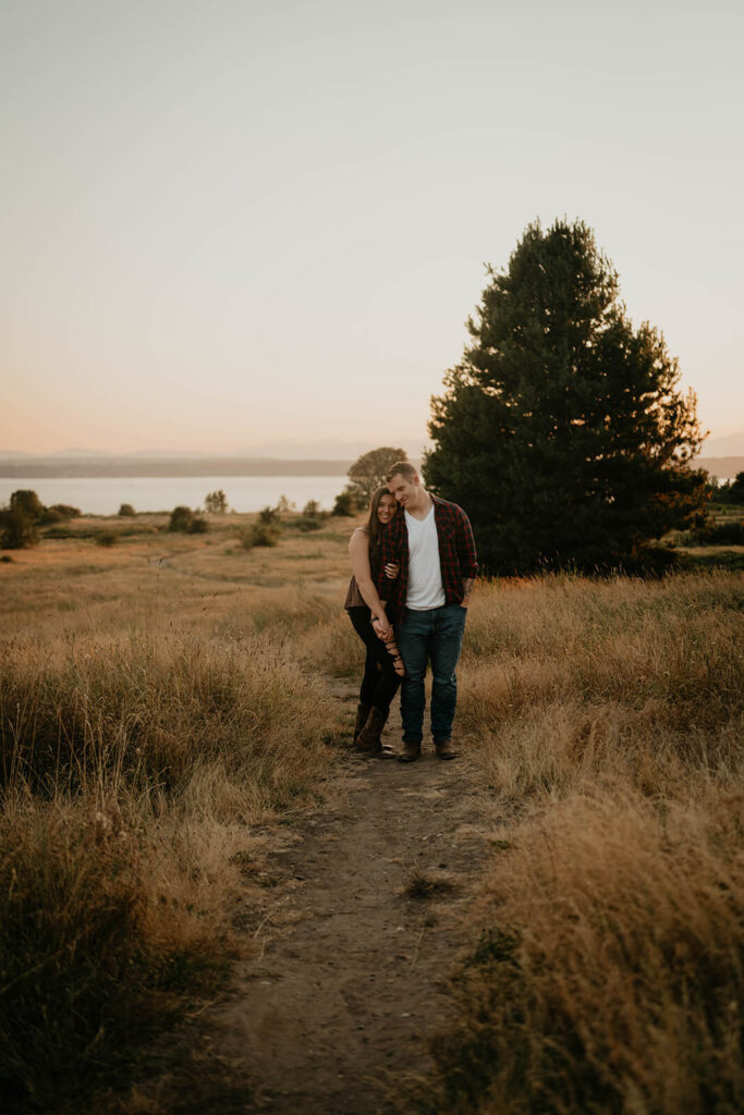 Sunset couple portraits at Discovery Park Seattle