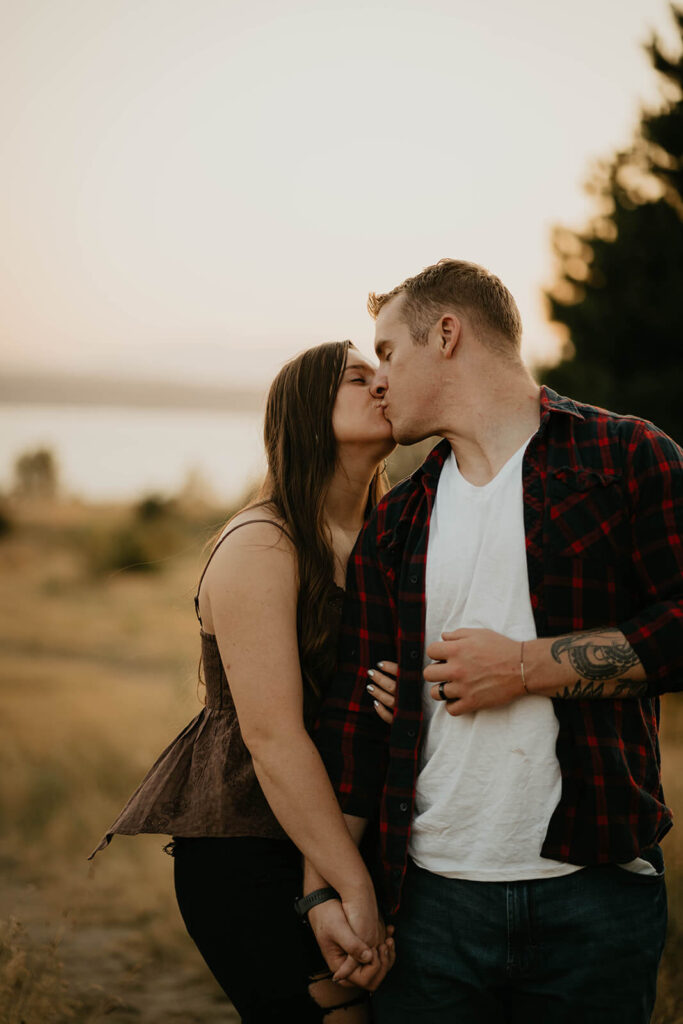 Sunset couple portraits at Discovery Park Seattle