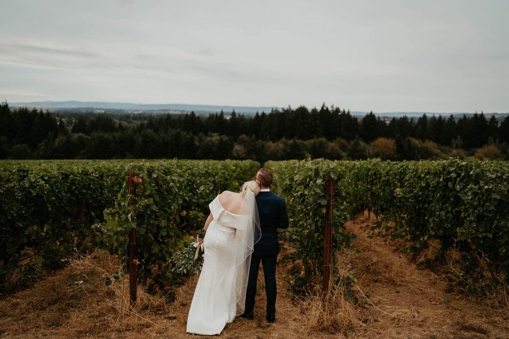 Bride and groom portraits at Willamette Valley Vineyards wedding