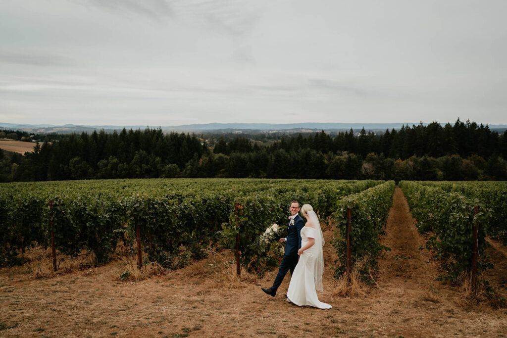 Bride and groom portraits at Willamette Valley Vineyards wedding