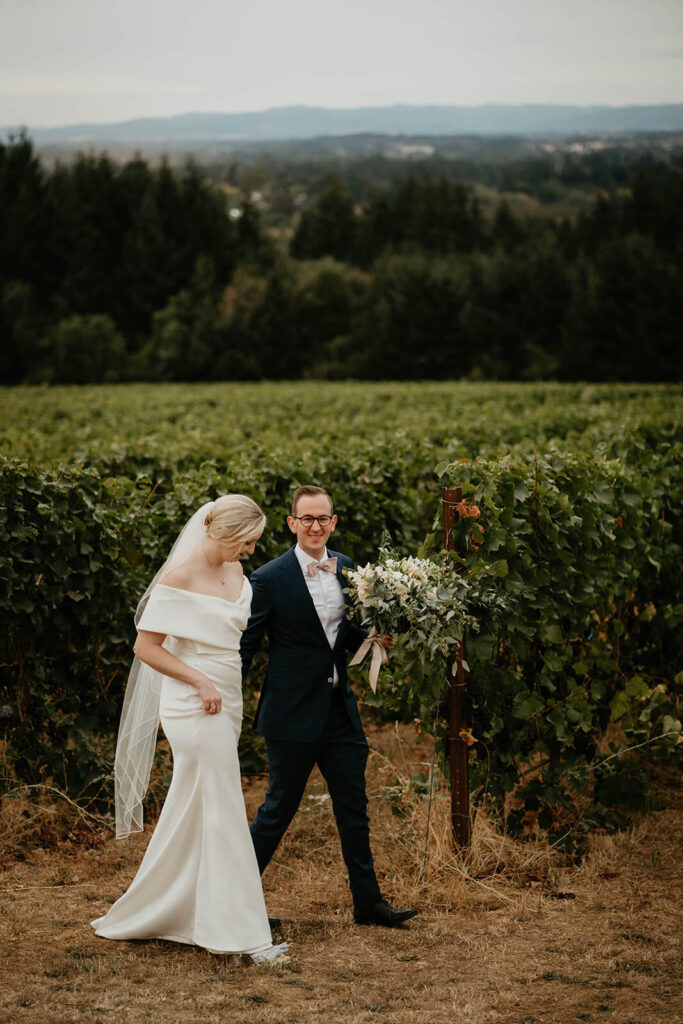 Bride and groom portraits at Willamette Valley Vineyards wedding