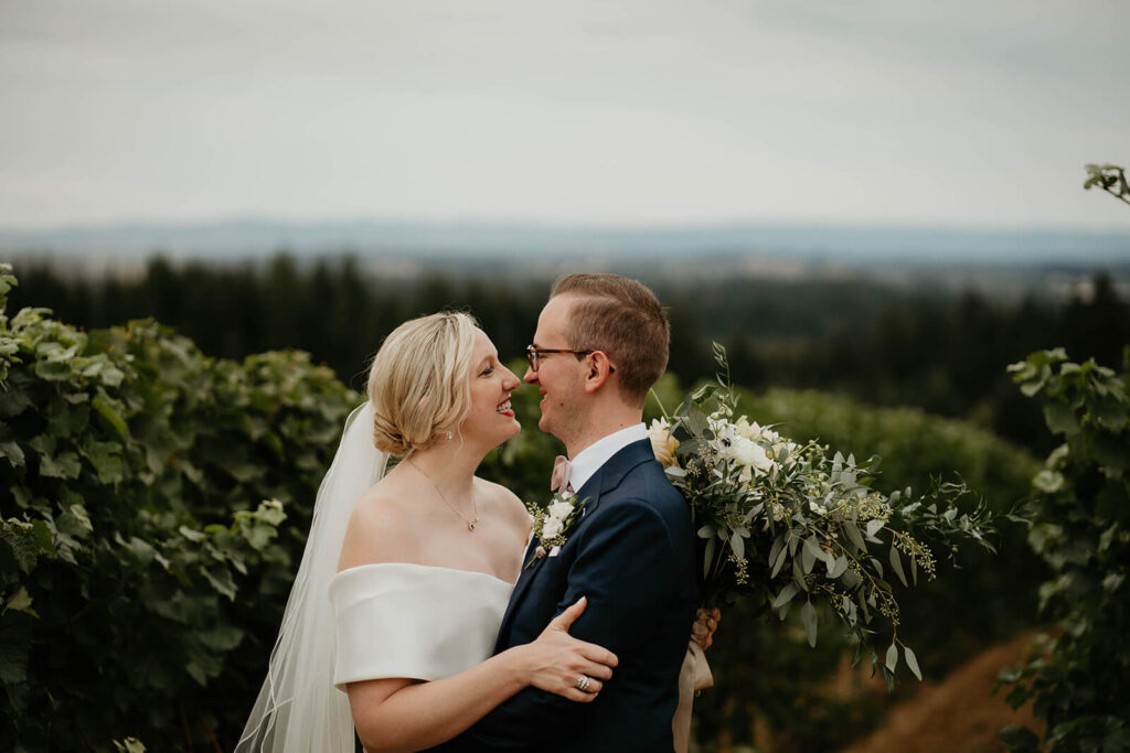 Bride and groom portraits at Willamette Valley Vineyards wedding