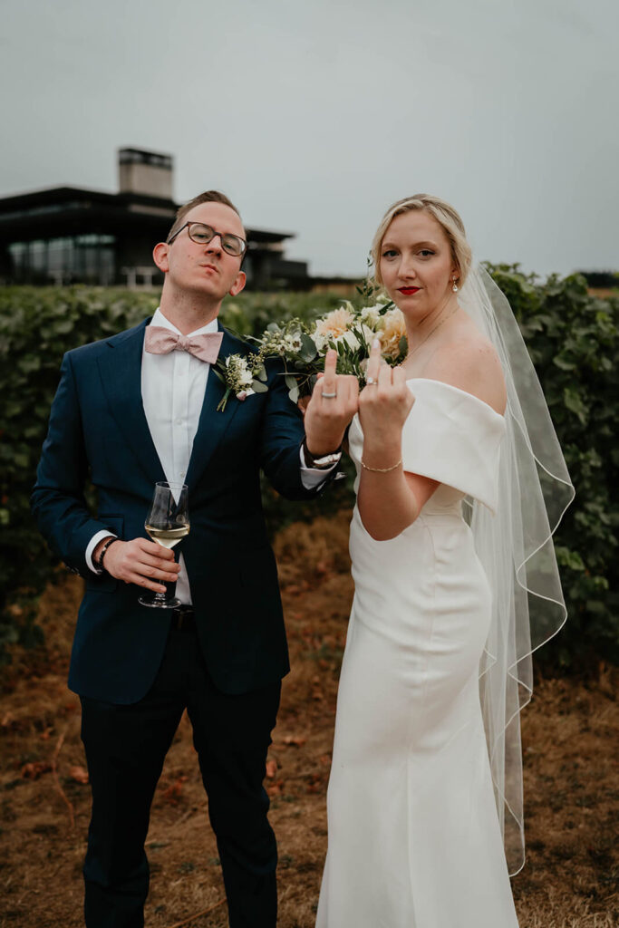 Bride and groom portraits at Willamette Valley Vineyards wedding