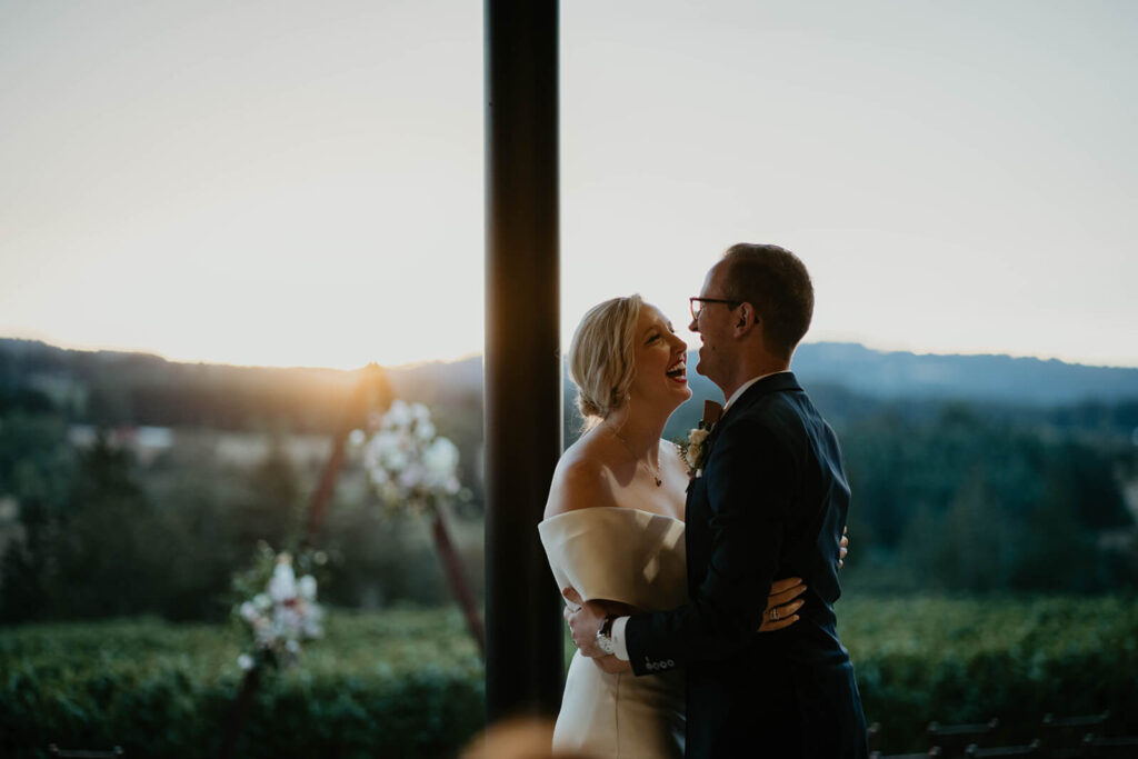 Bride and groom first dance at Ponzi Vineyards wedding reception