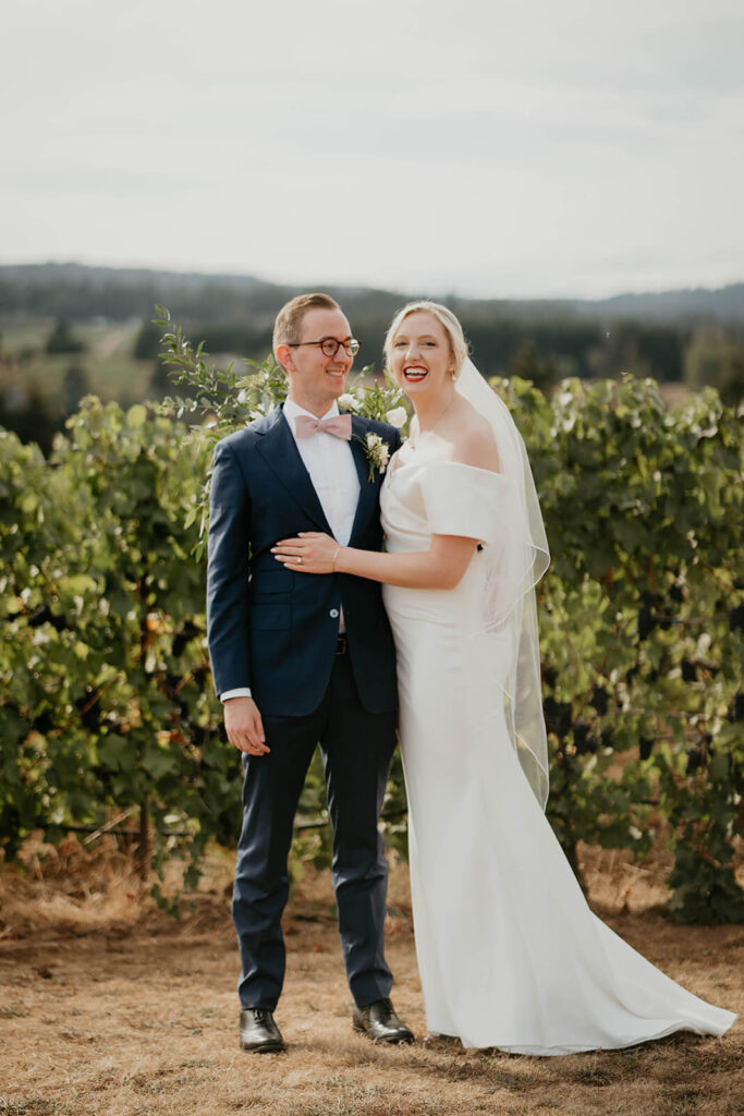 Bride and groom portraits at Willamette Valley Vineyards wedding