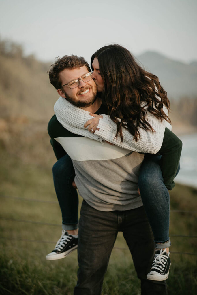 Engagement photos on the beach on the Oregon Coast