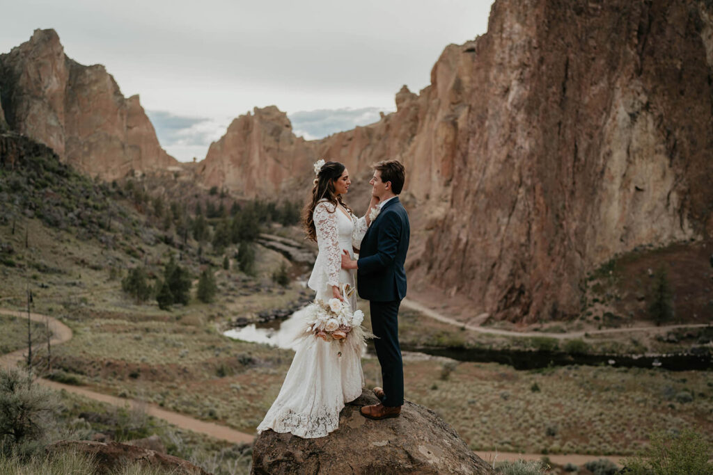 Bride and groom Smith Rock elopement portraits