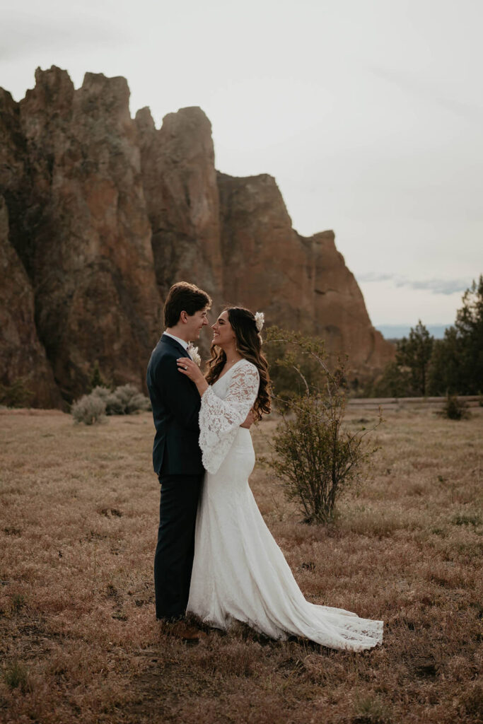 Bride and groom elopement portraits at Smith Rock elopement