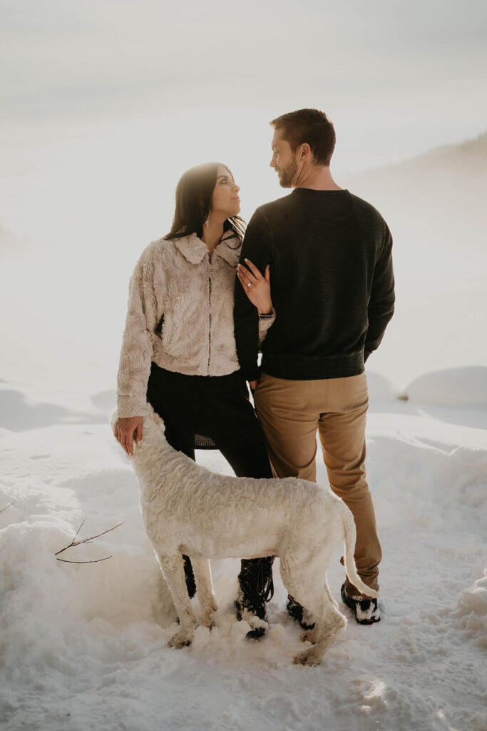 Snowy engagement photos at Trillium Lake, Oregon